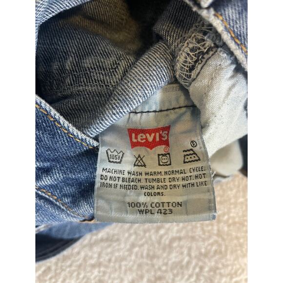 Vtg Levi's 501 Button Fly Blue Denim Jeans Rare Black And White Painted 34×34 - Picture 14 of 16